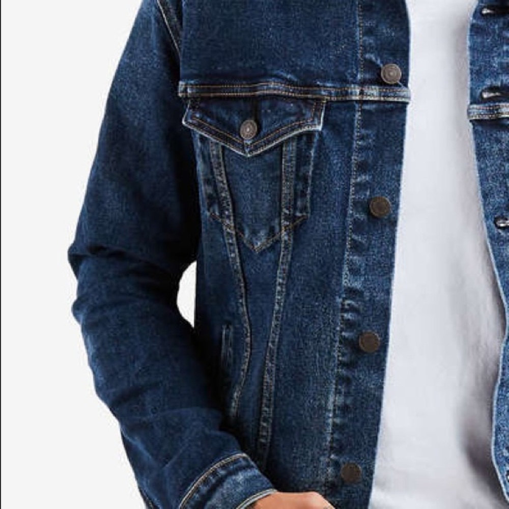 CALVIN KLEIN Dark Wash Denim Trucker Jacket MENS - Picture 3 of 3